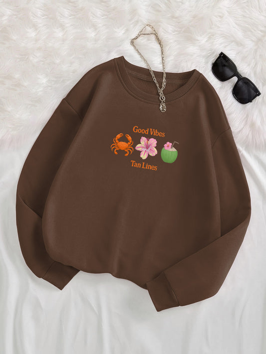 "Good Vibes And Tan Lines" Summer Beach Embroidered Crewneck Sweatshirt