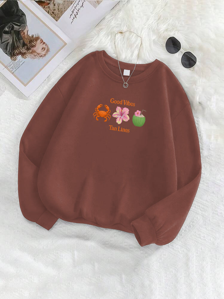 "Good Vibes And Tan Lines" Summer Beach Embroidered Crewneck Sweatshirt
