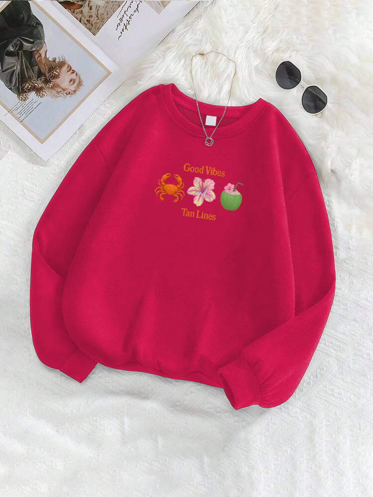 "Good Vibes And Tan Lines" Summer Beach Embroidered Crewneck Sweatshirt