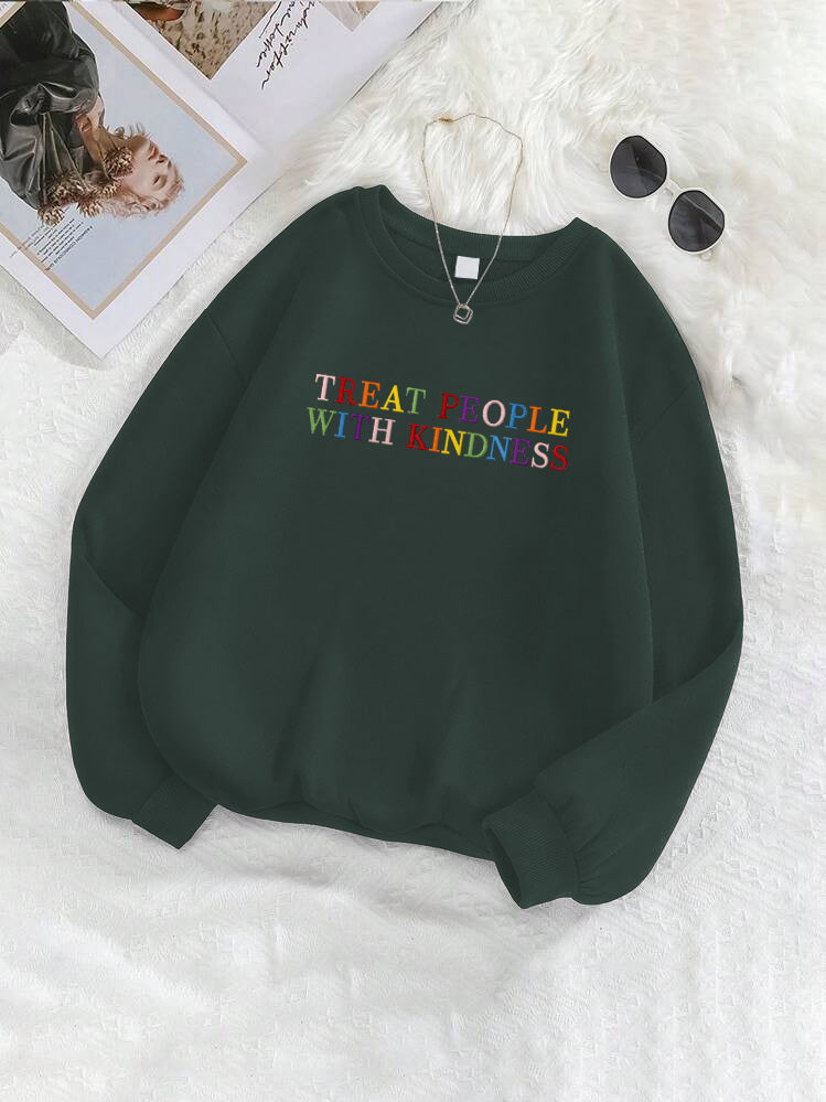 "Treat People With Kindness" Letter Embroidered Crewneck Sweatshirt