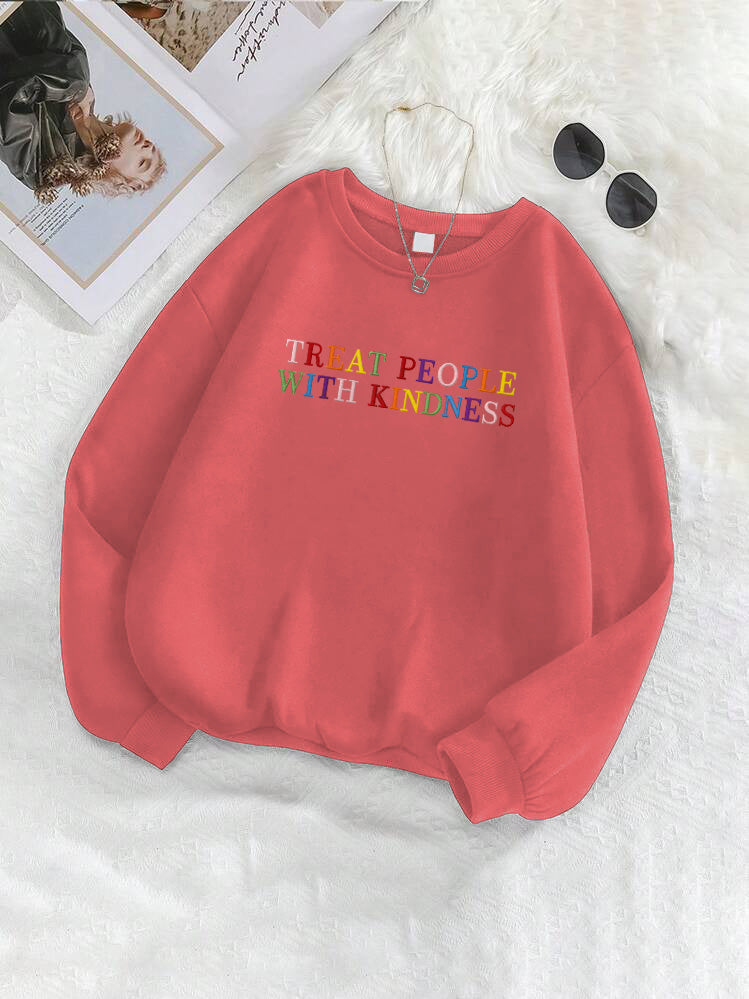 "Treat People With Kindness" Letter Embroidered Crewneck Sweatshirt
