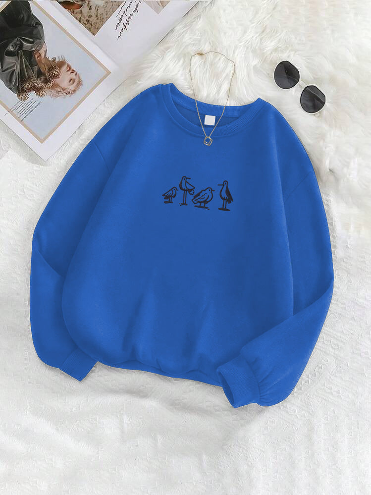 Lovely Gruidae Birds Embroidered Crewneck Sweatshirt