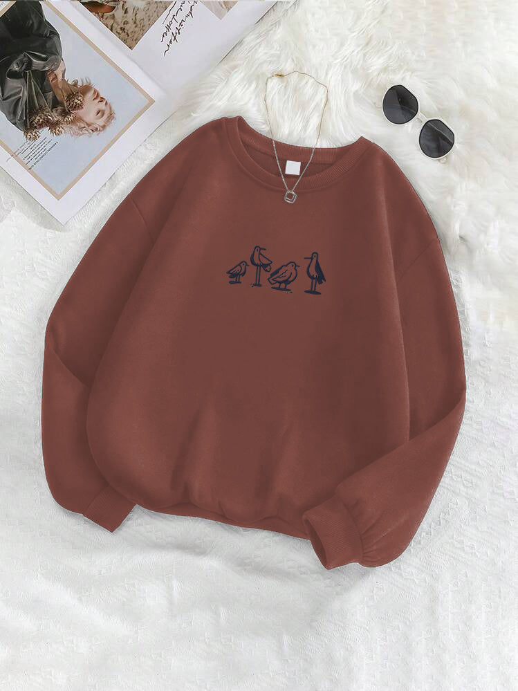 Lovely Gruidae Birds Embroidered Crewneck Sweatshirt