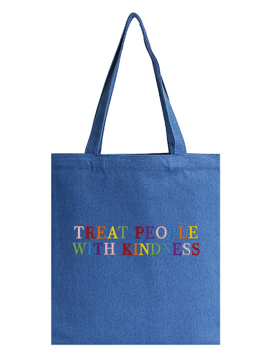 "Treat People With Kindness" Letter Embroidered Denim Bag