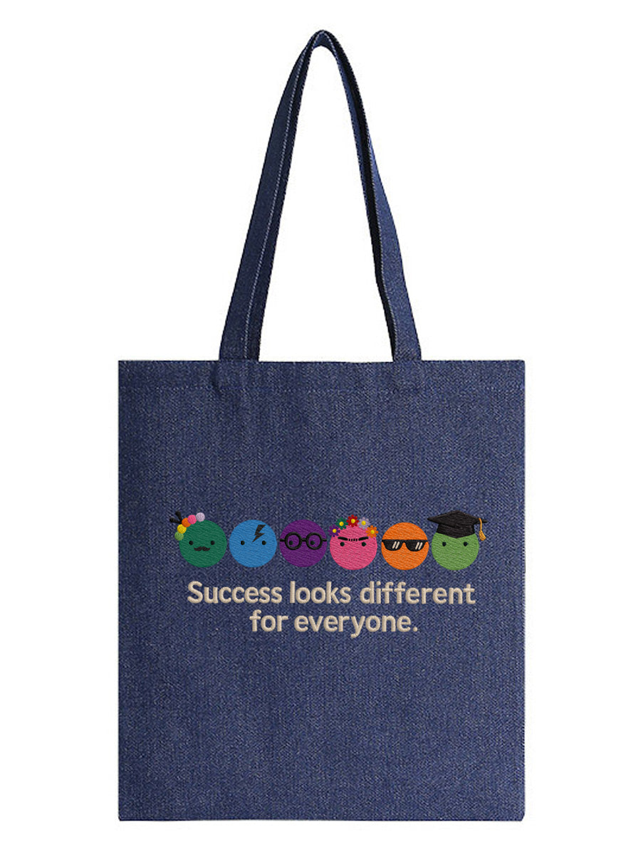 "Success Looks Different For Everyone" Healing Art Embroidered Denim Bag