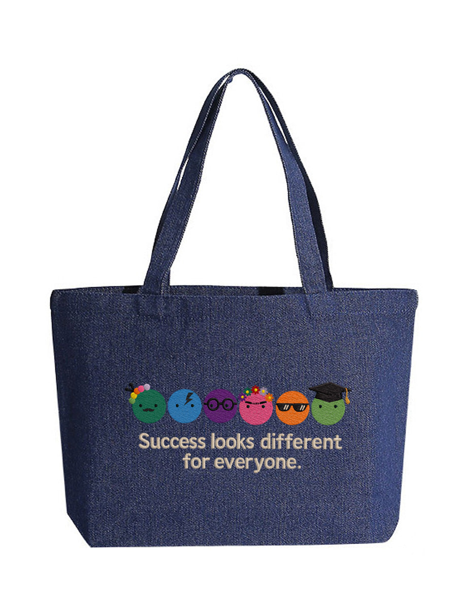 "Success Looks Different For Everyone" Healing Art Embroidered Denim Bag