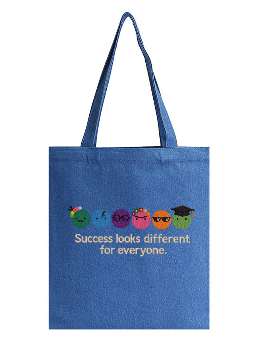 "Success Looks Different For Everyone" Healing Art Embroidered Denim Bag