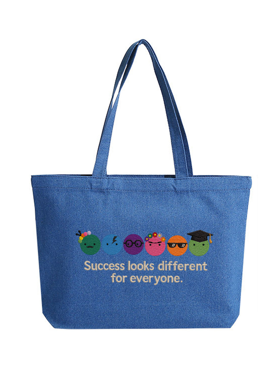 "Success Looks Different For Everyone" Healing Art Embroidered Denim Bag