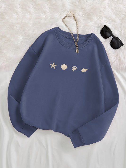 Seashell And Coral Embroidered Crewneck Sweatshirt