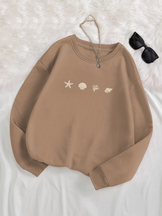 Seashell And Coral Embroidered Crewneck Sweatshirt