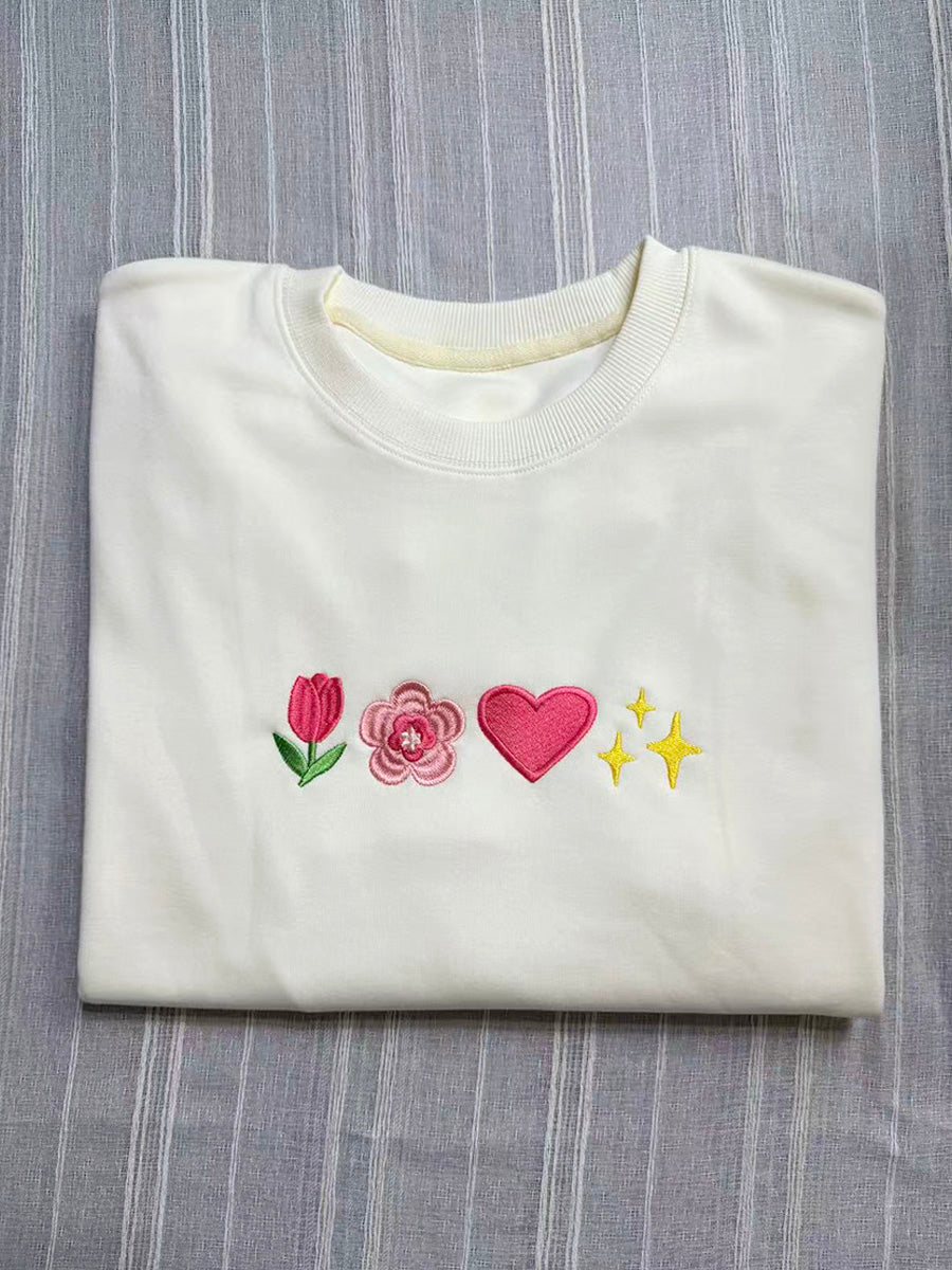 Sweet Spring Elements Embroidery Crewneck Sweatshirt