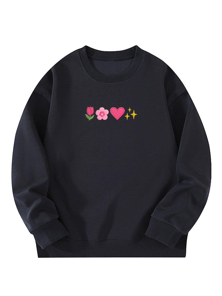 Sweet Spring Elements Embroidery Crewneck Sweatshirt