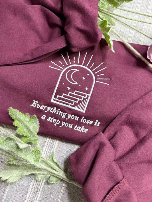 "Everything You Lose Is A Step You Take" Healing Letter Embroidered Crewneck Sweatshirt