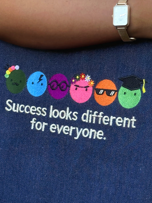 "Success Looks Different For Everyone" Healing Art Embroidered Denim Bag