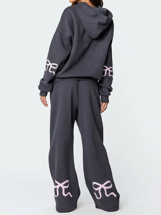 Women's Ribbon Coquette Print Oversized Hoodie And Pants Set