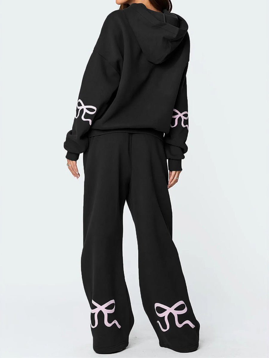 Women's Ribbon Coquette Print Oversized Hoodie And Pants Set