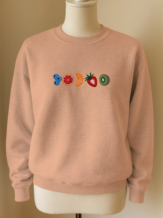 Summer Fruit Slice Embroidered Crewneck Sweatshirt