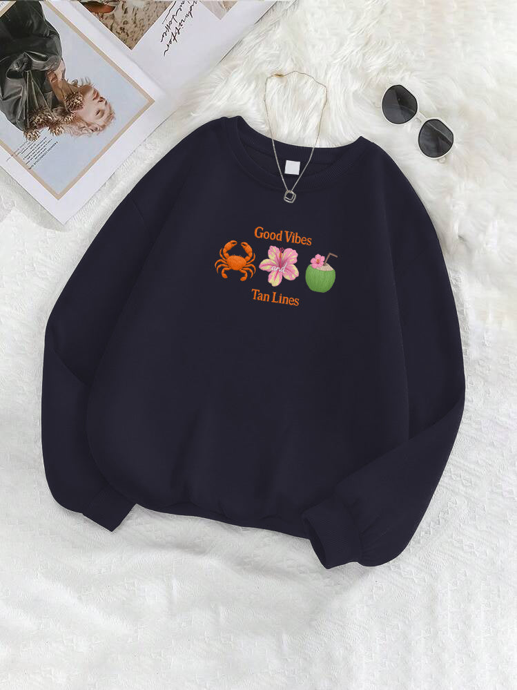 "Good Vibes And Tan Lines" Summer Beach Embroidered Crewneck Sweatshirt