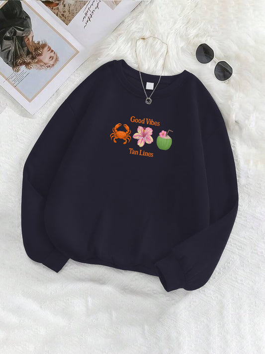 "Good Vibes And Tan Lines" Summer Beach Embroidered Crewneck Sweatshirt