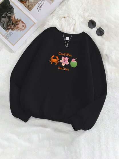 "Good Vibes And Tan Lines" Summer Beach Embroidered Crewneck Sweatshirt