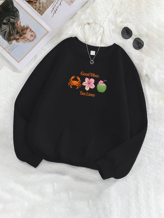 "Good Vibes And Tan Lines" Summer Beach Embroidered Crewneck Sweatshirt