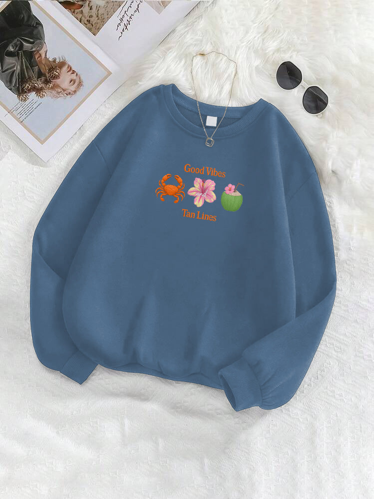 "Good Vibes And Tan Lines" Summer Beach Embroidered Crewneck Sweatshirt