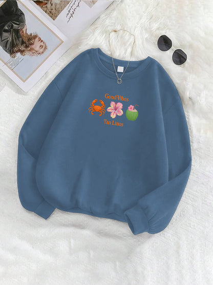 "Good Vibes And Tan Lines" Summer Beach Embroidered Crewneck Sweatshirt