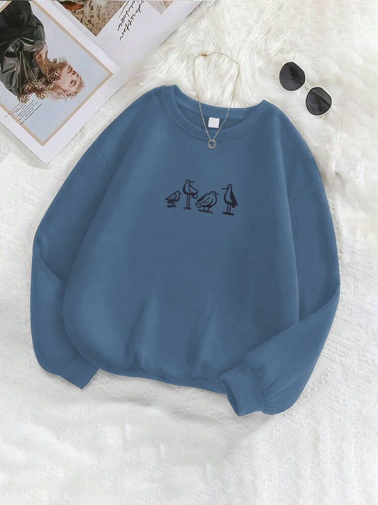 Lovely Gruidae Birds Embroidered Crewneck Sweatshirt