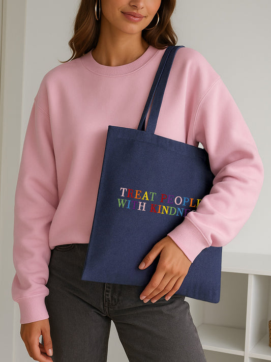 "Treat People With Kindness" Letter Embroidered Denim Bag