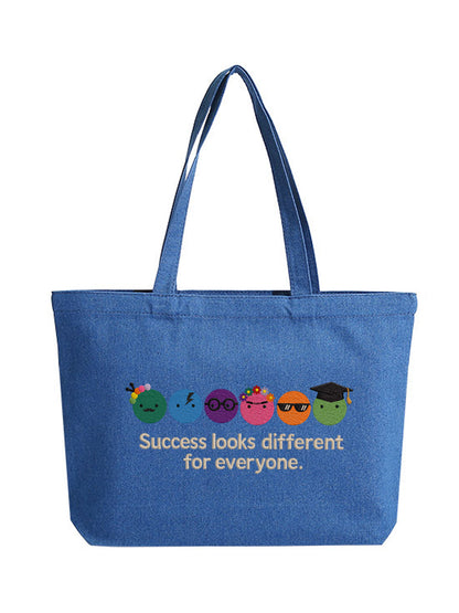 "Success Looks Different For Everyone" Healing Art Embroidered Denim Bag