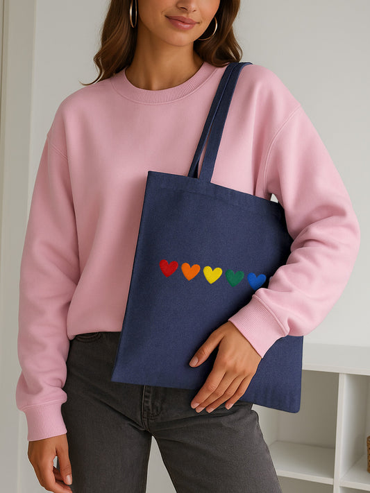 Rainbow Hearts Embroidered Denim Bag