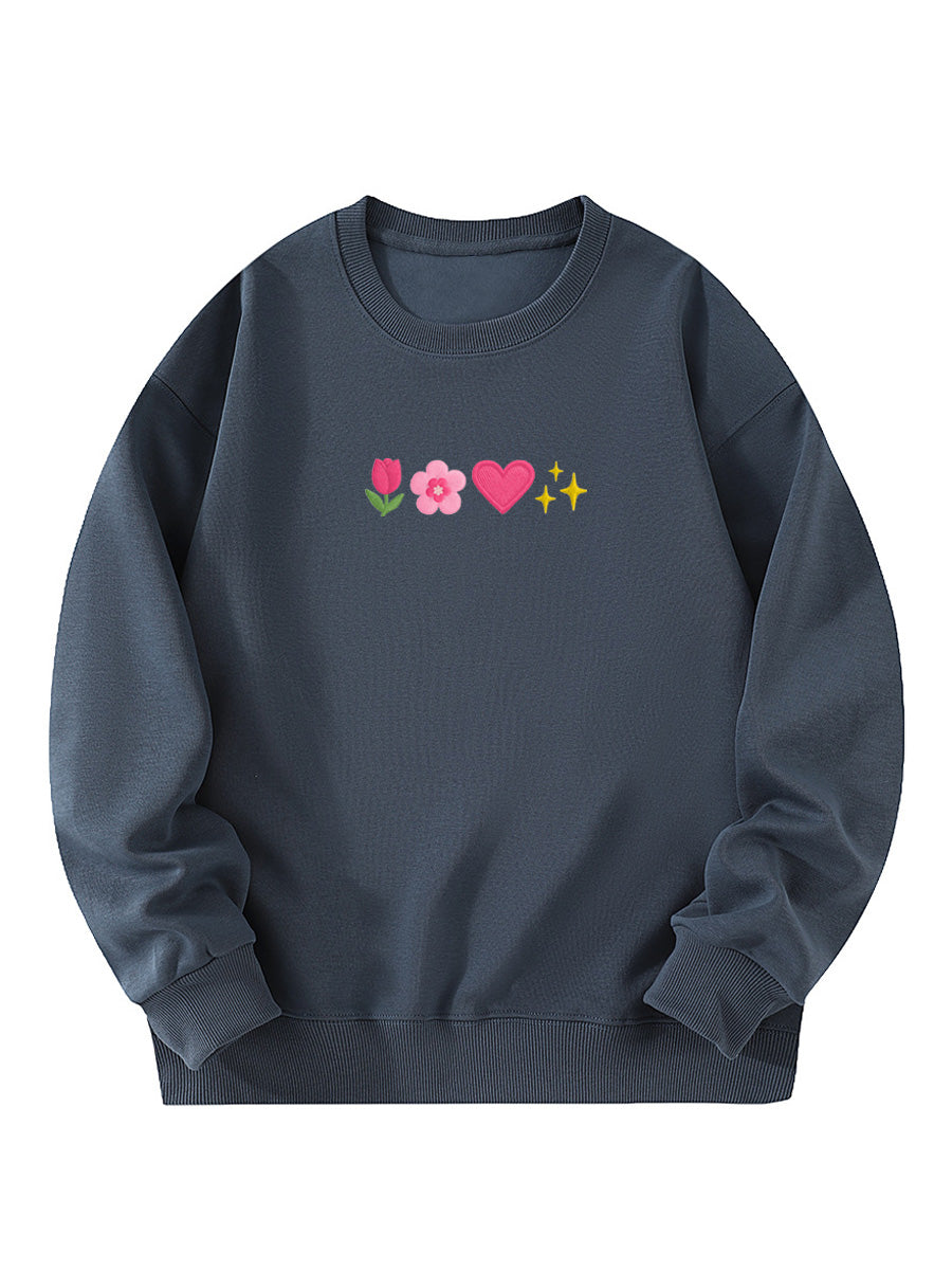 Sweet Spring Elements Embroidery Crewneck Sweatshirt