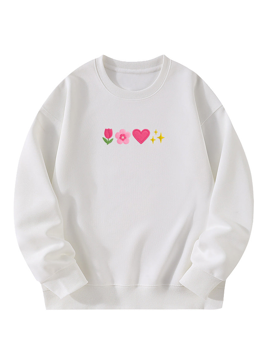 Sweet Spring Elements Embroidery Crewneck Sweatshirt