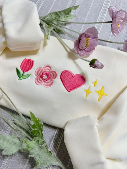 Sweet Spring Elements Embroidery Crewneck Sweatshirt