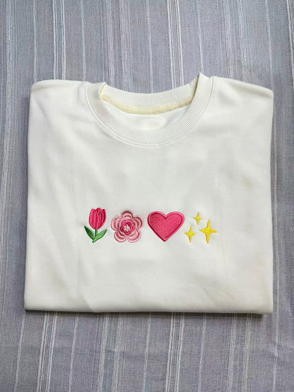 Sweet Spring Elements Embroidery Crewneck Sweatshirt