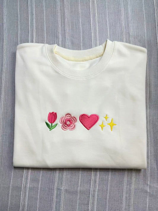 Sweet Spring Elements Embroidery Crewneck Sweatshirt