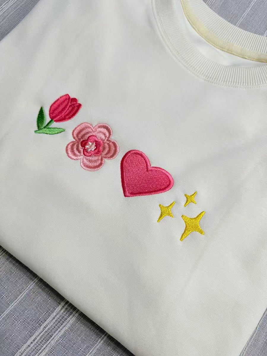 Sweet Spring Elements Embroidery Crewneck Sweatshirt