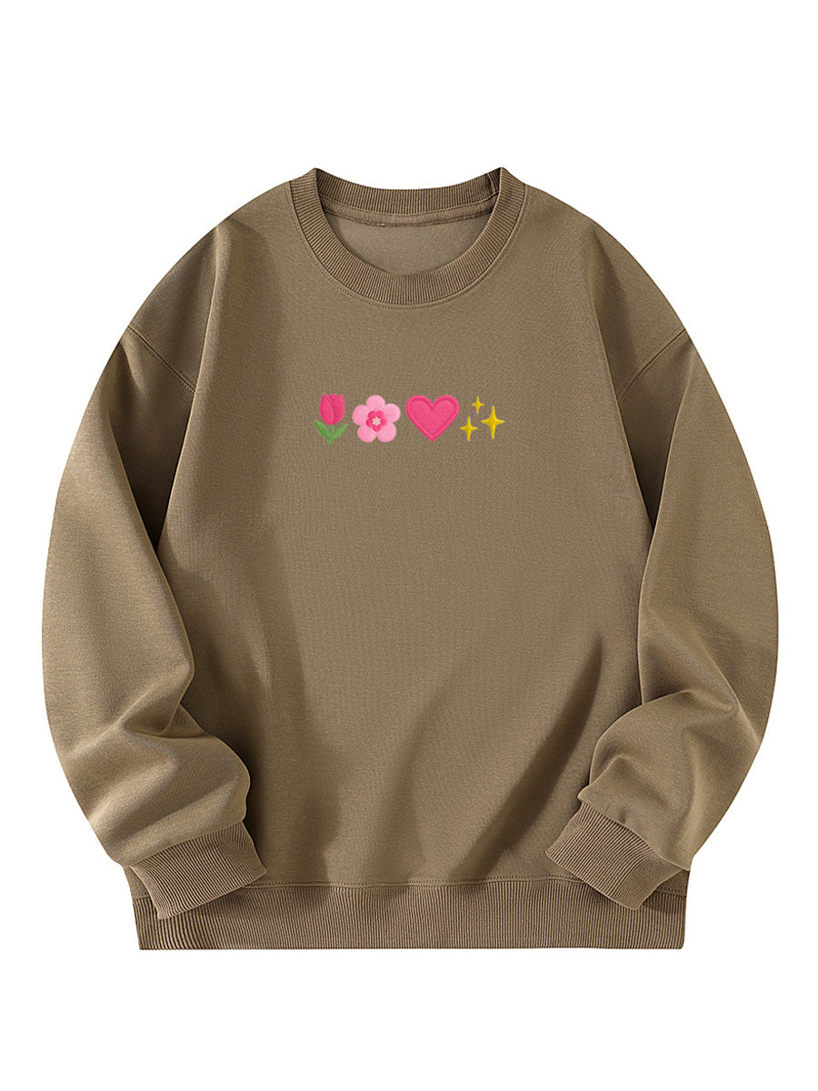 Sweet Spring Elements Embroidery Crewneck Sweatshirt