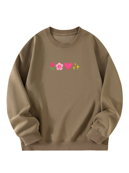 Sweet Spring Elements Embroidery Crewneck Sweatshirt