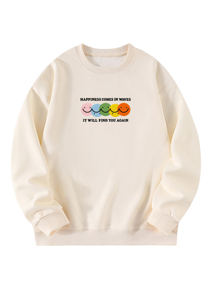 “Happiness Comes In Waves, It Will Find You Again” Embroidery Crewneck Sweatshirt