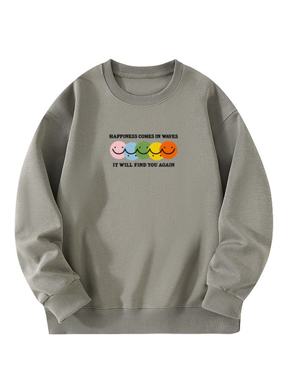 “Happiness Comes In Waves, It Will Find You Again” Embroidery Crewneck Sweatshirt
