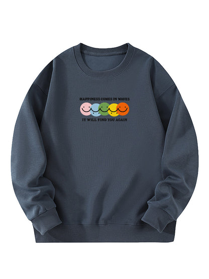 “Happiness Comes In Waves, It Will Find You Again” Embroidery Crewneck Sweatshirt