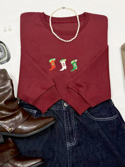 Western Cowgirl Christmas Stocking Embroidered Sweatshirt