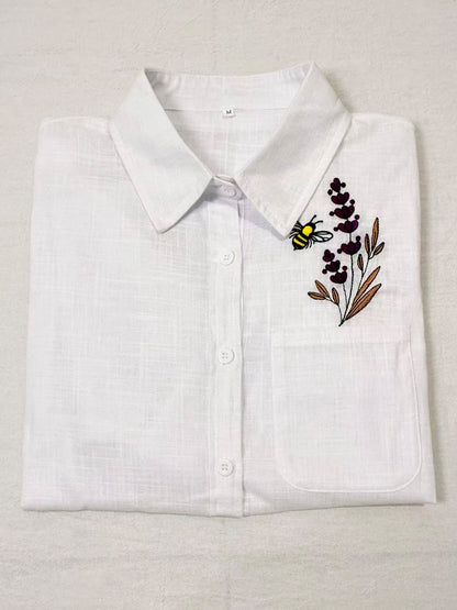 Wild Meadows Floral And Bumble Bee Embroidered Cotton Shirt