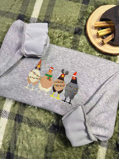 Christmas Chicken Embroidered Sweatshirt