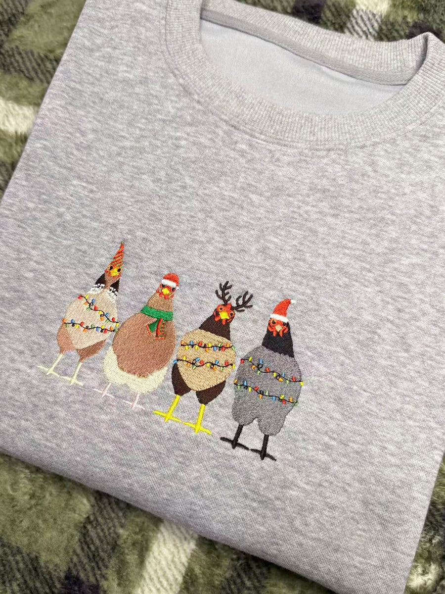 Christmas Chicken Embroidered Sweatshirt