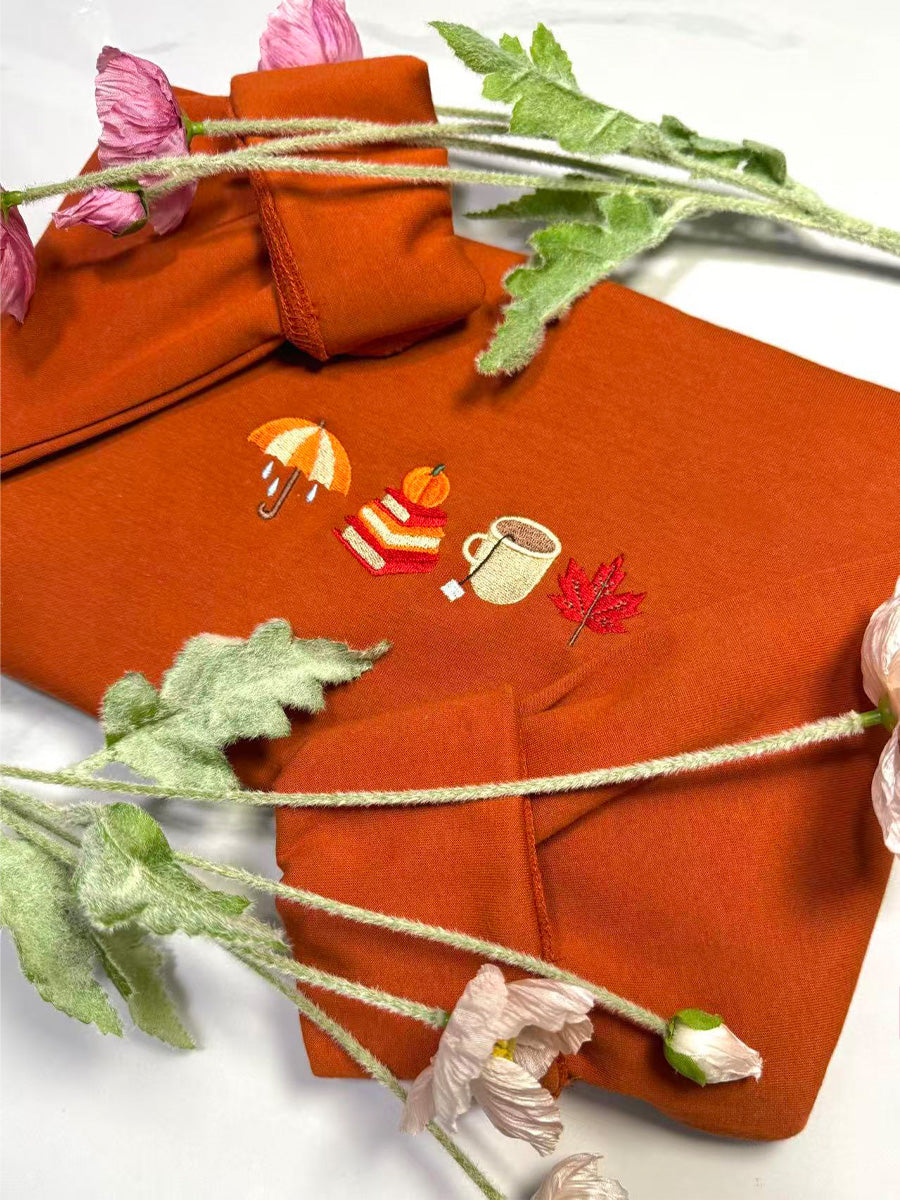 Cozy Fall Season Embroidered Sweatshirt