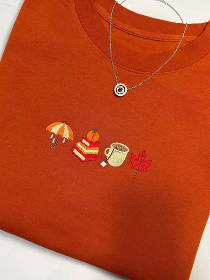 Cozy Fall Season Embroidered Sweatshirt