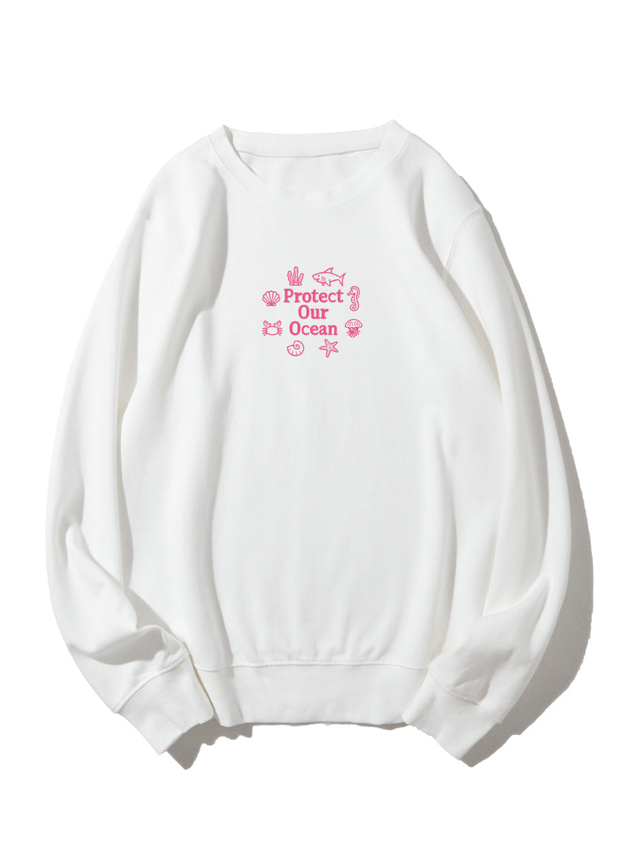 "Protect Our Ocean" Embroidered Crewneck Sweatshirt