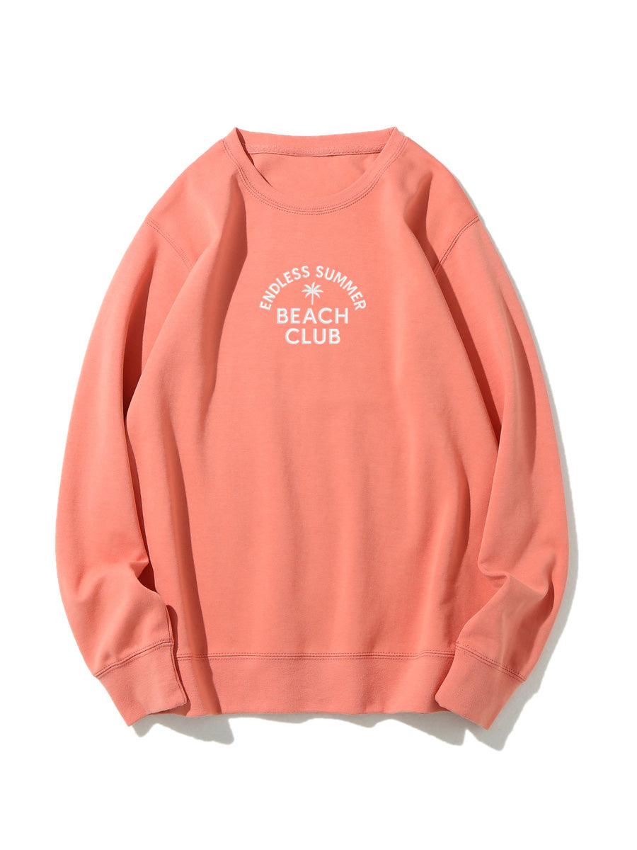 "Endless Summer Beach Club" Letter Embroidered Crewneck Sweatshirt